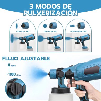 PISTOLA PULVERIZADORA DE PINTURA INALAMBRICA PORTATIL AZUL - 9