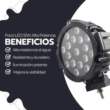 FOCO LED 51W ALTA POTENCIA IMPERMEABLE CON BASE UNIVERSAL - 3