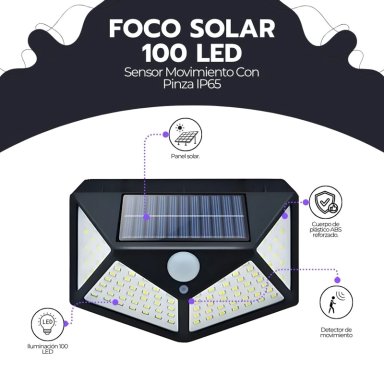 FOCO SOLAR 100 LED SENSOR MOVIMIENTO CON PINZA IP65 - 3