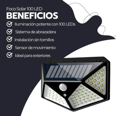 FOCO SOLAR 100 LED SENSOR MOVIMIENTO CON PINZA IP65 - 4