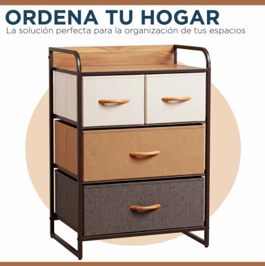 CAJONERA COMODA 4 CAJONES MARCO METAL CUBIERTA MADERA TELA PREMIUM - 2