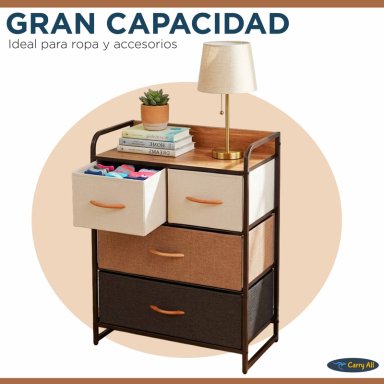 CAJONERA COMODA 4 CAJONES MARCO METAL CUBIERTA MADERA TELA PREMIUM - 3