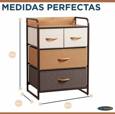 CAJONERA COMODA 4 CAJONES MARCO METAL CUBIERTA MADERA TELA PREMIUM - 4