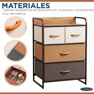 CAJONERA COMODA 4 CAJONES MARCO METAL CUBIERTA MADERA TELA PREMIUM - 5