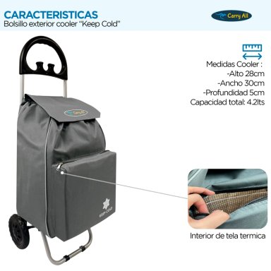 CARRITO DE COMPRAS PLEGABLE GLASGOW 47 LITROS GRIS - 4
