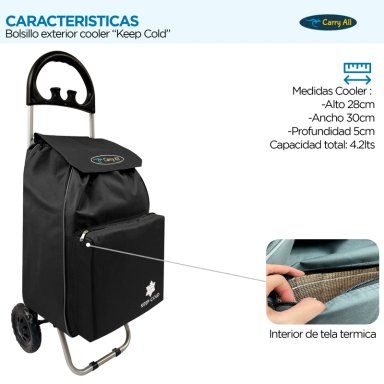 CARRITO COMPRAS CARRY ALL PLEGABLE GLASGOW 47 LITROS NEGRO - 3
