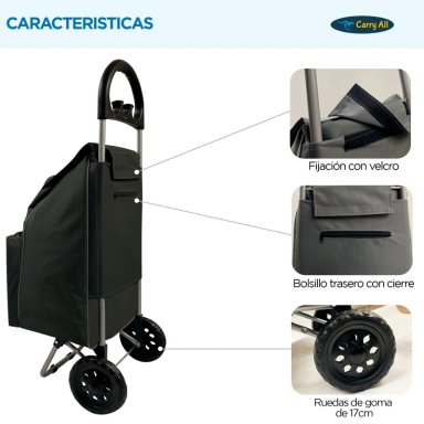 CARRITO COMPRAS CARRY ALL PLEGABLE GLASGOW 47 LITROS NEGRO - 5