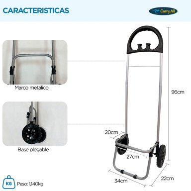 CARRITO COMPRAS CARRY ALL PLEGABLE GLASGOW 47 LITROS NEGRO - 7