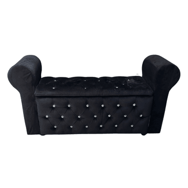 BANQUETA MUEBLES RIMAR NEGRO BAUL CAPITONE CON BRAZO FELPA DIAMANTE 134X40X50X40 - 1