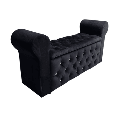 BANQUETA MUEBLES RIMAR NEGRO BAUL CAPITONE CON BRAZO FELPA DIAMANTE 134X40X50X40 - 2