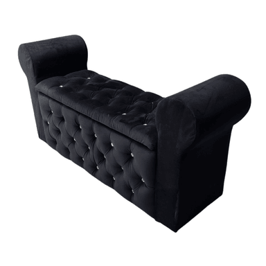 BANQUETA MUEBLES RIMAR NEGRO BAUL CAPITONE CON BRAZO FELPA DIAMANTE 134X40X50X40 - 3