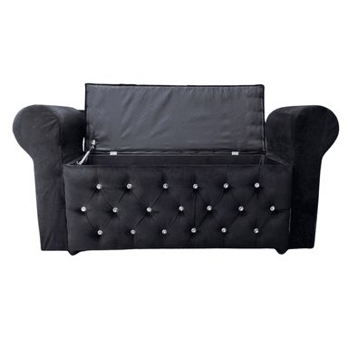 BANQUETA MUEBLES RIMAR NEGRO BAUL CAPITONE CON BRAZO FELPA DIAMANTE 134X40X50X40 - 4