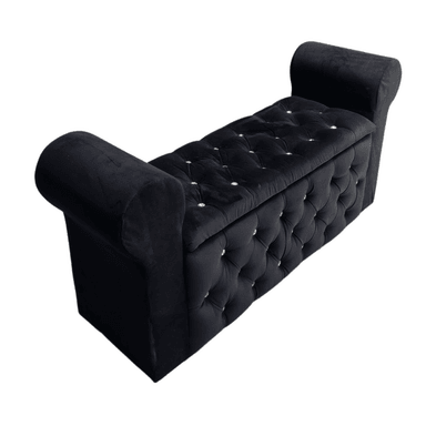 BANQUETA MUEBLES RIMAR NEGRO BAUL CAPITONE CON BRAZO FELPA DIAMANTE 134X40X50X40 - 5