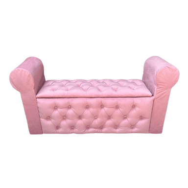 BANQUETA MUEBLES RIMAR ROSA BAUL CAPITONE CON BRAZO PASTEL FELPA 134X40X50X40 - 1