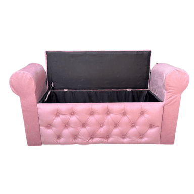 BANQUETA MUEBLES RIMAR ROSA BAUL CAPITONE CON BRAZO PASTEL FELPA 134X40X50X40 - 4