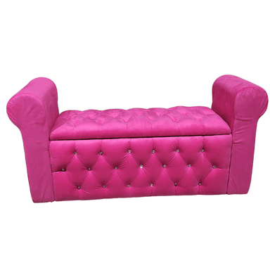 BANQUETA MUEBLES RIMAR FUCSIA BAUL CAPITONE CON BRAZO FELPA DIAMANTE 134X40X50X40 - 1