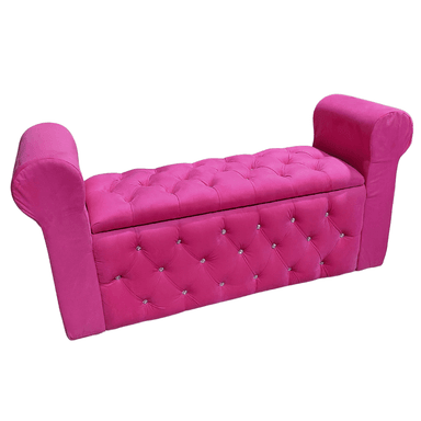 BANQUETA MUEBLES RIMAR FUCSIA BAUL CAPITONE CON BRAZO FELPA DIAMANTE 134X40X50X40 - 2