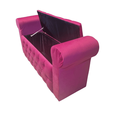 BANQUETA MUEBLES RIMAR FUCSIA BAUL CAPITONE CON BRAZO FELPA DIAMANTE 134X40X50X40 - 5