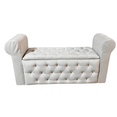 BANQUETA MUEBLES RIMAR CRUDO BAUL CAPITONE CON BRAZO FELPA DIAMANTE 134X40X50X40 - 1