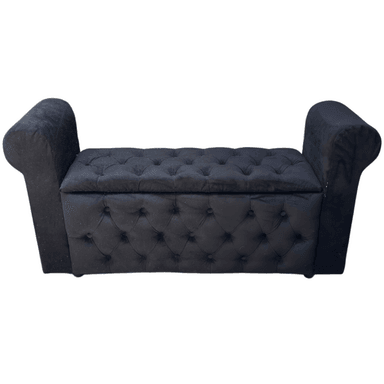BANQUETA MUEBLES RIMAR NEGRO BAUL CAPITONE CON BRAZO FELPA 134X40X50X40 - 1