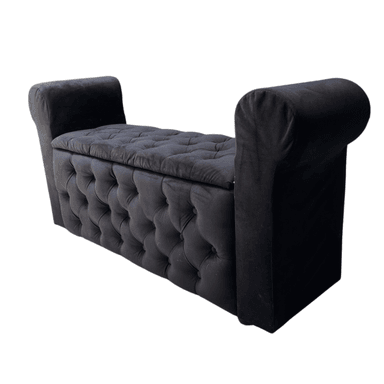 BANQUETA MUEBLES RIMAR NEGRO BAUL CAPITONE CON BRAZO FELPA 134X40X50X40 - 3