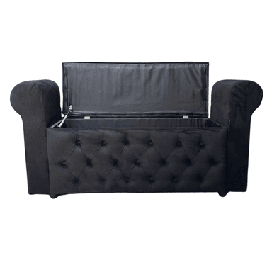 BANQUETA MUEBLES RIMAR NEGRO BAUL CAPITONE CON BRAZO FELPA 134X40X50X40 - 4