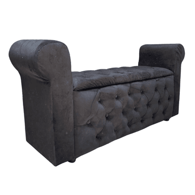 BANQUETA MUEBLES RIMAR NEGRO BAUL CAPITONE CON BRAZO FELPA 134X40X50X40 - 5