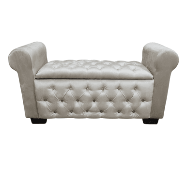 BANQUETA MUEBLES RIMAR BEIGE BAUL CAPITONE CON BRAZO FELPA 134X40X50X40 - 1