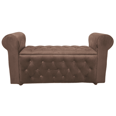 BANQUETA MUEBLES RIMAR CHOCOLATE BAUL CAPITONE CON BRAZO FELPA 134X40X50X40 - 1