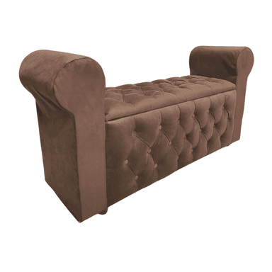 BANQUETA MUEBLES RIMAR CHOCOLATE BAUL CAPITONE CON BRAZO FELPA 134X40X50X40 - 2