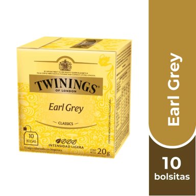 TWININGS TÉ EARL GREY (ETIQUETA EN COLOR AMARILLO) X 10 BOLSITAS - 1
