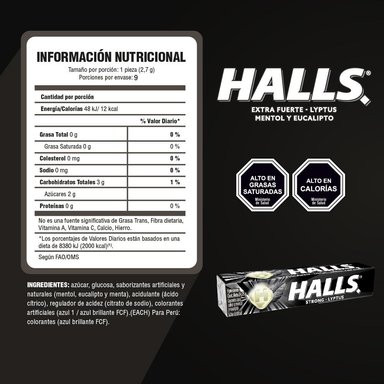 GOLOSINAS MENTA FUERTE HALLS 12 X 9 CARAMELOS DUROS - 2