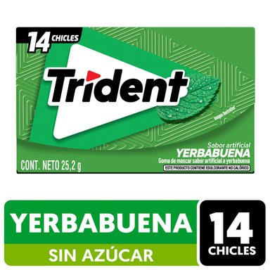 CHICLE TRIDENT® SIN AZÚCAR SABOR YERBABUENA 12 X 14 UN C/U - 1