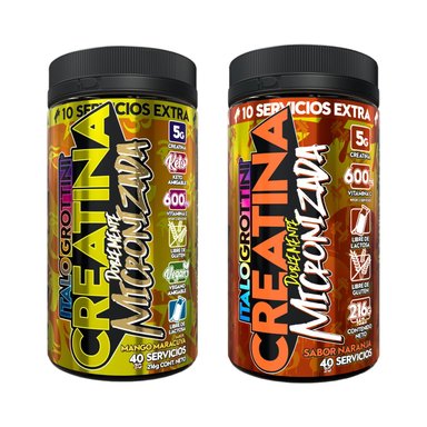 PACK 2 FRASCOS CREATINA ITALO GROTTINI MONOHIDRATO NARANJA MANGO MARACUYA POLVO 40 SERV C/U - 1