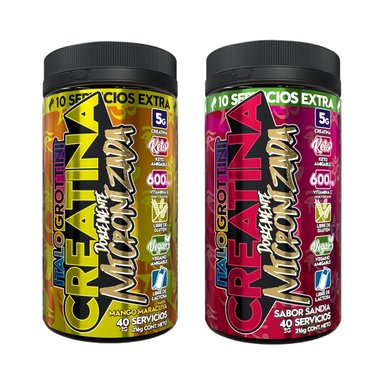 PACK 2 FRASCOS CREATINA ITALO GROTTINI MONOHIDRATO SANDIA MANGO MARACUYA POLVO 40 SERV C/U - 1