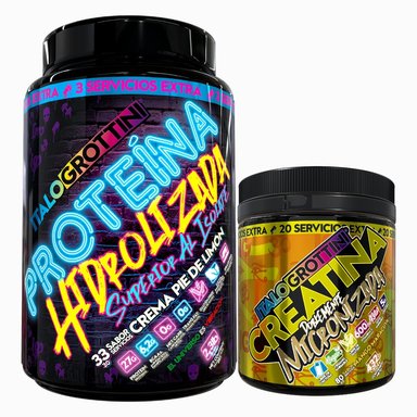 PROTEINA ITALO GROTTINI HIDROLIZADA CREMA PIE LIMON POLVO 2.3 LB + CREATINA 440 GR MANGO MARACUYA - 1