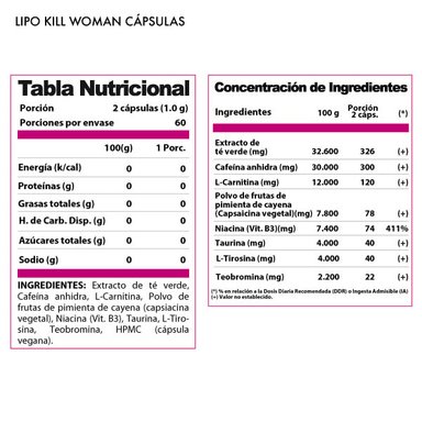 QUEMADOR DE GRASA WINKLER NUTRITION TERMOGÉNICO LIPO KILL MUJER 120 CÁPSULAS - 2