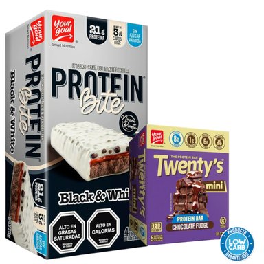 PACK PROTEIN BITE - BLACK & WHITE Y MINI TWENTYS - CHOCOLATE FUDGE - 1