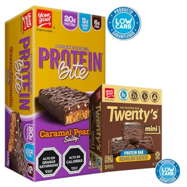 PACK PROTEIN BITE - CARAMEL PEANUTS Y MINI TWENTYS - CHOCOLATE BROWNIE - 1