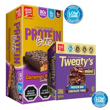 PACK PROTEIN BITE - CARAMEL PEANUTS Y MINI TWENTYS - CHOCOLATE FUDGE - 1