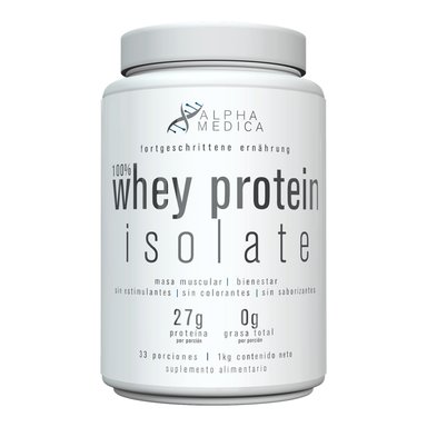 PROTEÍNA ALPHAMEDICA 100% WHEY PROTEIN ISOLATE 1KILO 33 SV - SIN SABOR - ALPHA MEDICA - 1