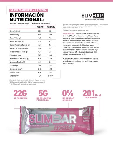 PACK 12 BARRA PROTEICA SLIM BAR BARRAS PROTEINA BERRIES A LA CREMA SLIMBAR 60 GR C/U - 2