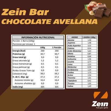 BOX DE 12 BARRAS DE PROTEINA ZEIN BAR CHOCOLATE AVELLANA 100GR - ZEIN - 3