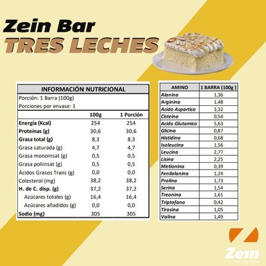 BARRA DE PROTEINA ZEIN BAR TRES LECHES 100GR - ZEIN - 2