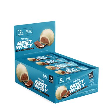 BOX DE 12 BARRAS BEST WHEY 12G DUO( CHOCOLATE BLANCO Y DE LECHE) - ATLHETICA - 1