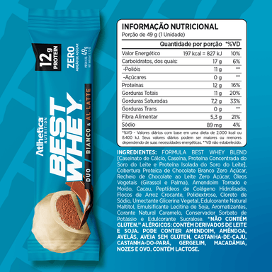 BOX DE 12 BARRAS BEST WHEY 12G DUO( CHOCOLATE BLANCO Y DE LECHE) - ATLHETICA - 2