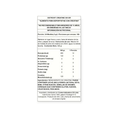 CREATINA MONOHIDRATADA 500GRS COLA  - OSTROVIT - 2