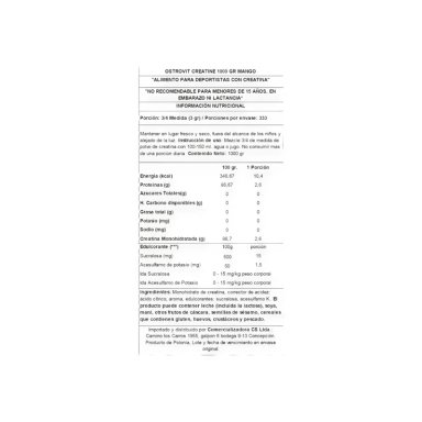 CREATINA MONOHIDRATADA 1KG MANGO - OSTROVIT - 2