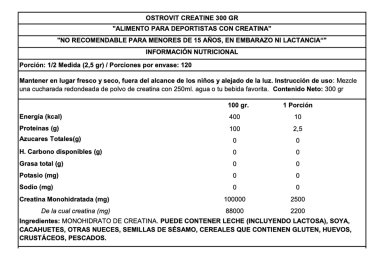 CREATINA MONOHIDRATO SIN SABOR - OSTROVIT - 2