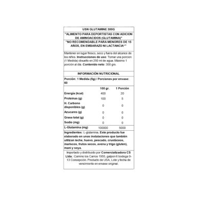 GLUTAMINA MICRONIZADA 300GR 60 SV - USN - 2